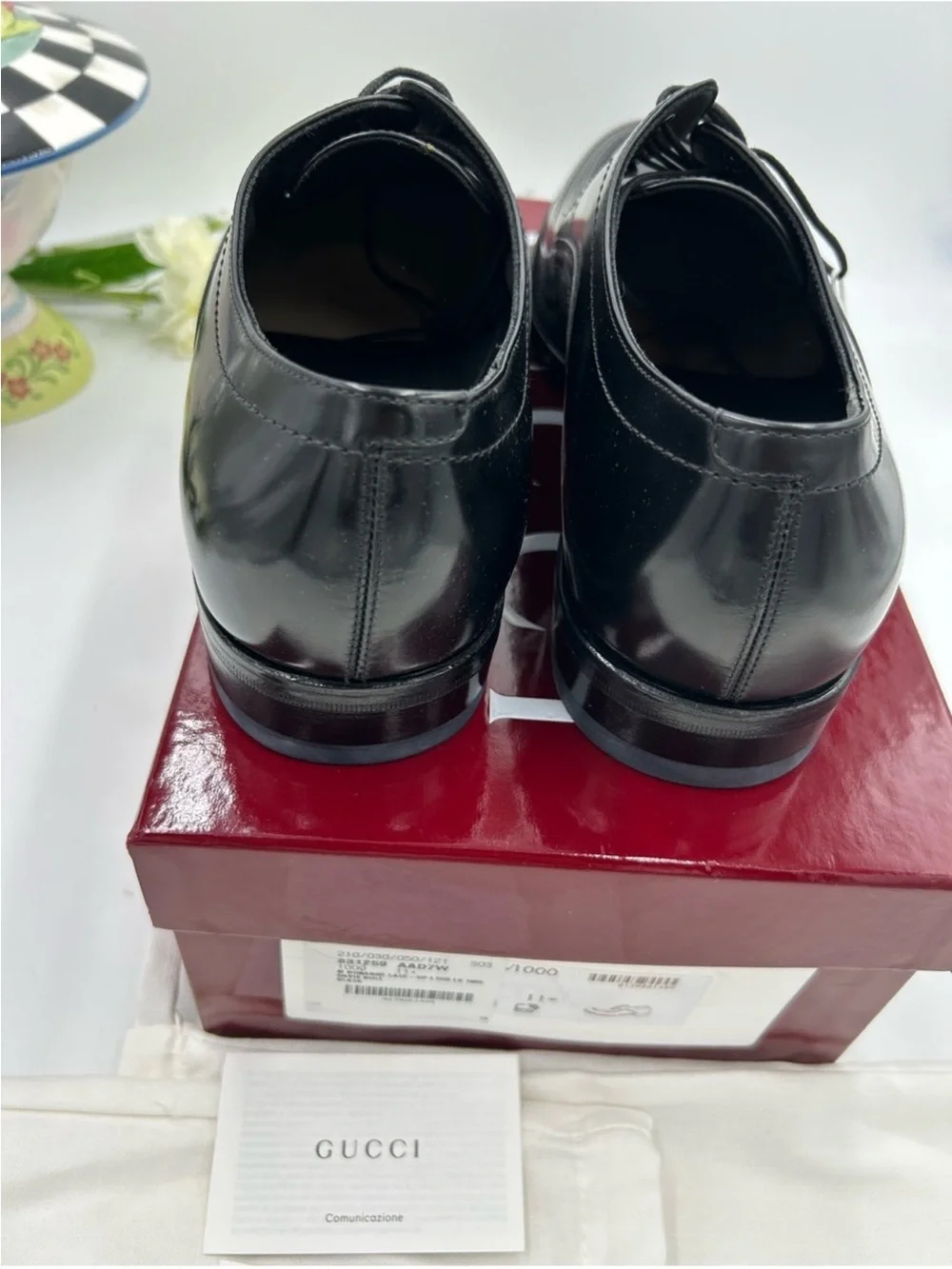 Men’s Gucci, Jasper, black leather derby shoes size 11.5 fits 12 US made Italy